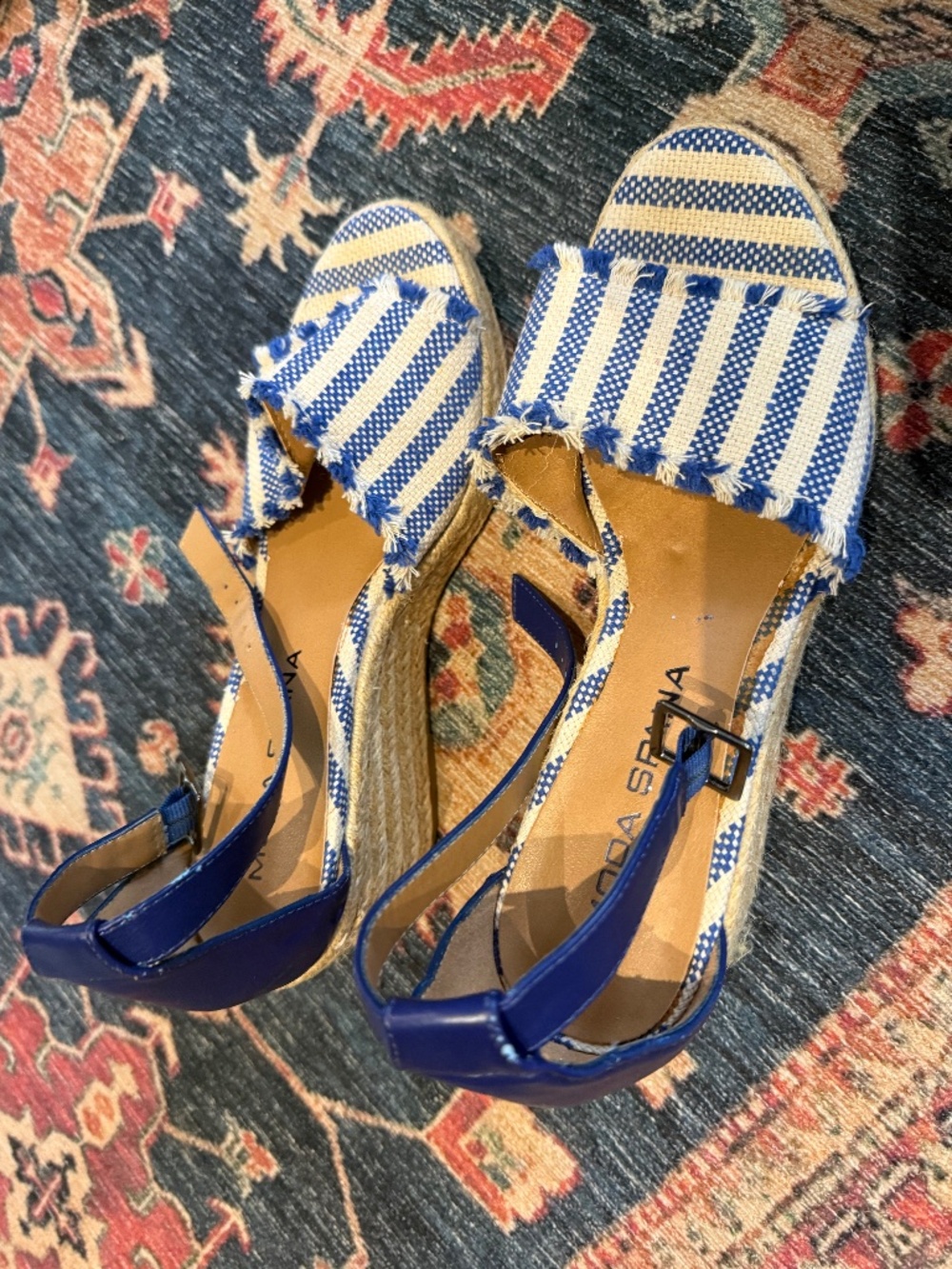 VIA SPIGA SIZE 7 ESPADRILLS, BLUE & BEIGE STRIPES